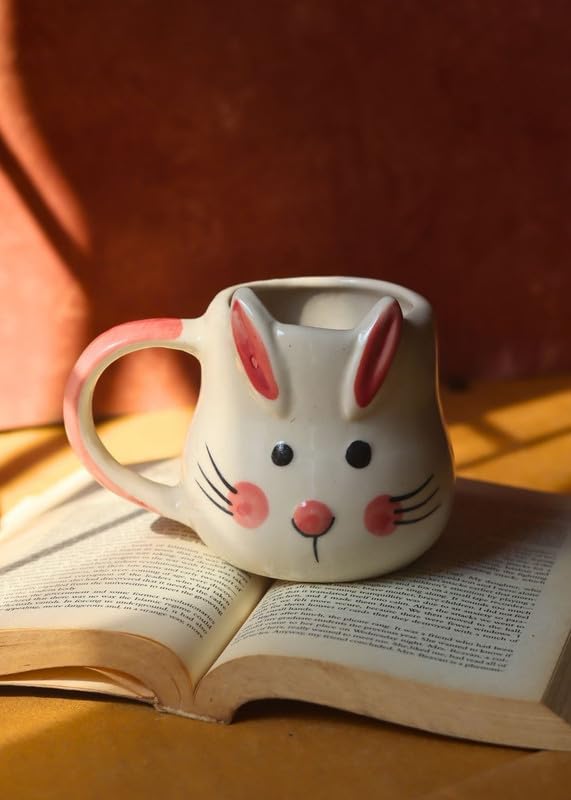 Image of Weaving Home Handmade Ceramic Bunny Coffee Mug with Handle - Microwave and Dishwasher Safe