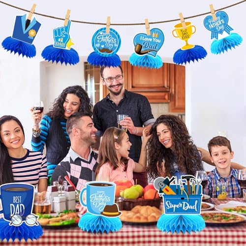 Image of Happy Father's Day Table Decorations Honeycomb Centerpieces, 3D Double Side Father's Table Decor Party Supplies for Dad(9 Pieces）