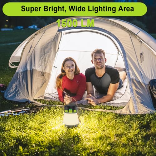 LED Camping Lantern, 1500 Lumens Camping Lantern Rechargeable with Solar Panel Charging, Waterproof, 8 Light Modes, 7500mAh Power Bank, Camping Flashlight for Hurricane Emergency, Hiking, Green&Brown - Image 3