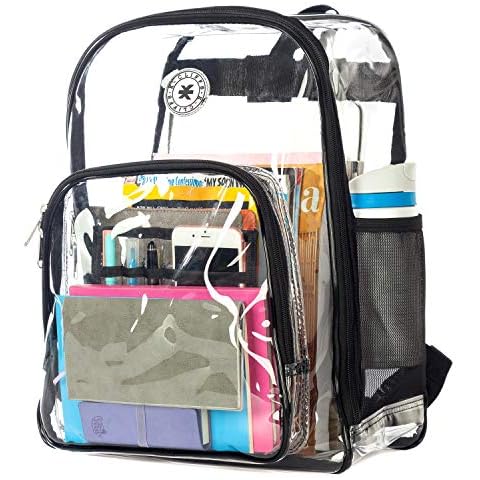 K-Cliffs Clear Backpack Heavy Duty Student Bookbag Large Durable See Through School Bag Quality Transparent PVC Travel Security Workbag Black Cover