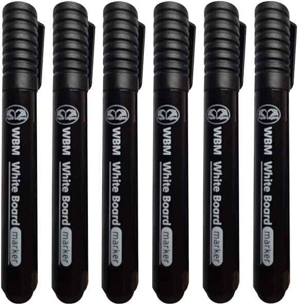 (Pack of 6) Black Whiteboard Markers Dry Erase Marker Pens Dry Wipe