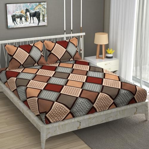 Image of Premium Heavy Cotton Flat Bedsheets with 2 King Size Pillow Covers | Double Bed 350 TC | 90 x 100 Inch King Size Flat | - Multi Box