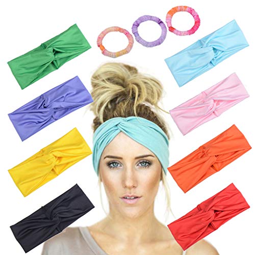 Headbands for Women Workout Cute Knotted Criss Cross Hairbands Pure color Stretchy Hair Accessories 8 Pack