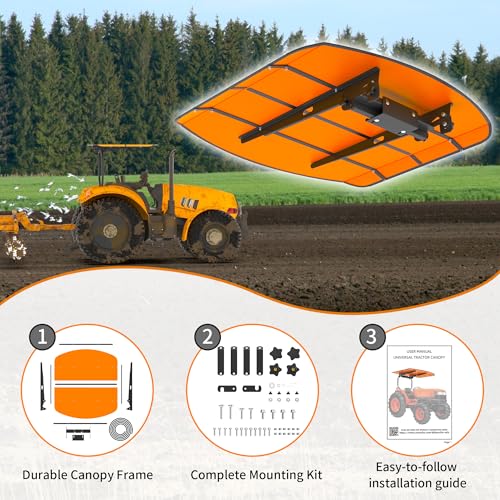 Orange Tractor Canopy for ROPS 53-3/8" x 53-3/8" – Sunshade Roof for Lawn Mowers, Heavy-Duty Mounting Brackets, Non-Fading High-Density Thermoplastic (Adds About 4" to Tractor Height)