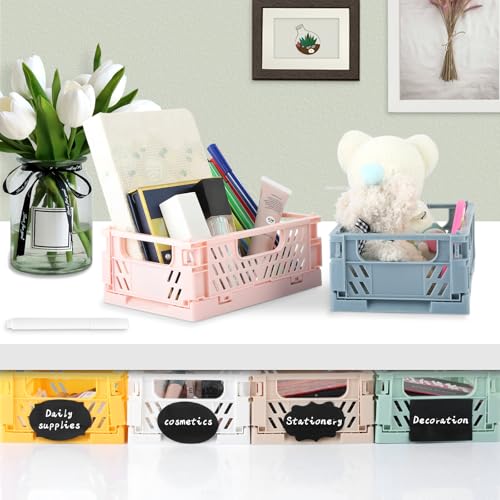 XIEJ 6 Stück Klappbox Klein, Mehrfarbig Mini Klappkiste, Kunststoff Klappboxen Faltbar Stabil, Tragbare Klappkorb, 15 x 10 x 5,8cm Aufbewahrungskiste für Zuhause, Klassenzimmer, Büro