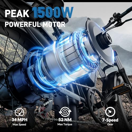 EDIKANI 26″ Electric Bike for Adults, Peak 1500W 34MPH Fast