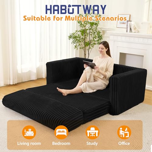 Image of HABUTWAY 49.8 inch Loveseat Boneless Couch, 4-in-1 Convertible Sofa Bed, Plush Fur Folding Futon Sofa Bed Couches Without Pillow for Living Room, High-Density Foam Support, No Assembly Required, Black