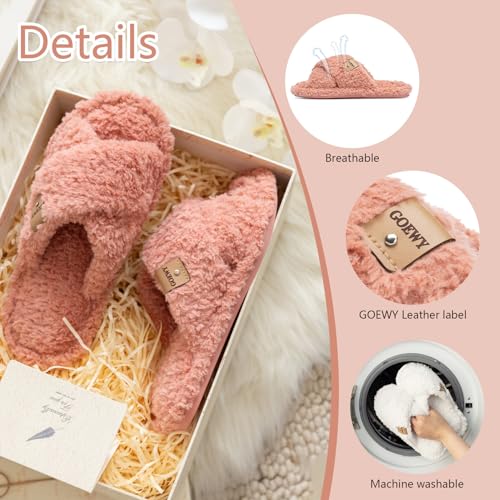 Image of GOEWY Fuzzy Open Toe Slippers for Women Cozy Memory Foam House Shoes Indoor | Cute Cross Band,Soft Faux Fur,Anti-slip Sole Outdoor,Machine-washable,Lightweight,Slip on Gifts for Women,Mom and Bridesmaid