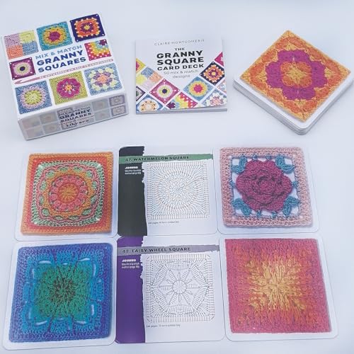 Granny Square Card Deck - DIY 50 Mix Match Designs, Portable Crochet Knitting Kit, for Knitting Granny Squares Crochet Board Craft Gifts for Lovers (Granny Square, SetA)