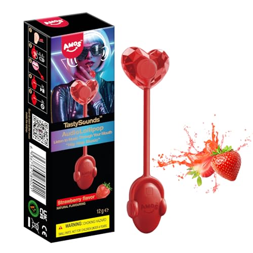 Amos Música Piruletas Chuches, 1x Sabor Fresa Audio Canto Piruleta Caramelos, Únicas Piruletas Pascua Dulce Regalo, Lollipop Perfecta Sin Azucar Para Fiestas Regalo-1 (1x Fresa-1)