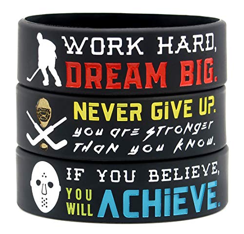 Inkstone (12-pack) Hockey Wristbands with Motivational Quotes - Wholesale Bulk Hockey Bracelets for Hockey Theme Party Favors Supplies Gifts for Hockey Team - Unisex for Men Women - Thumbnail 3