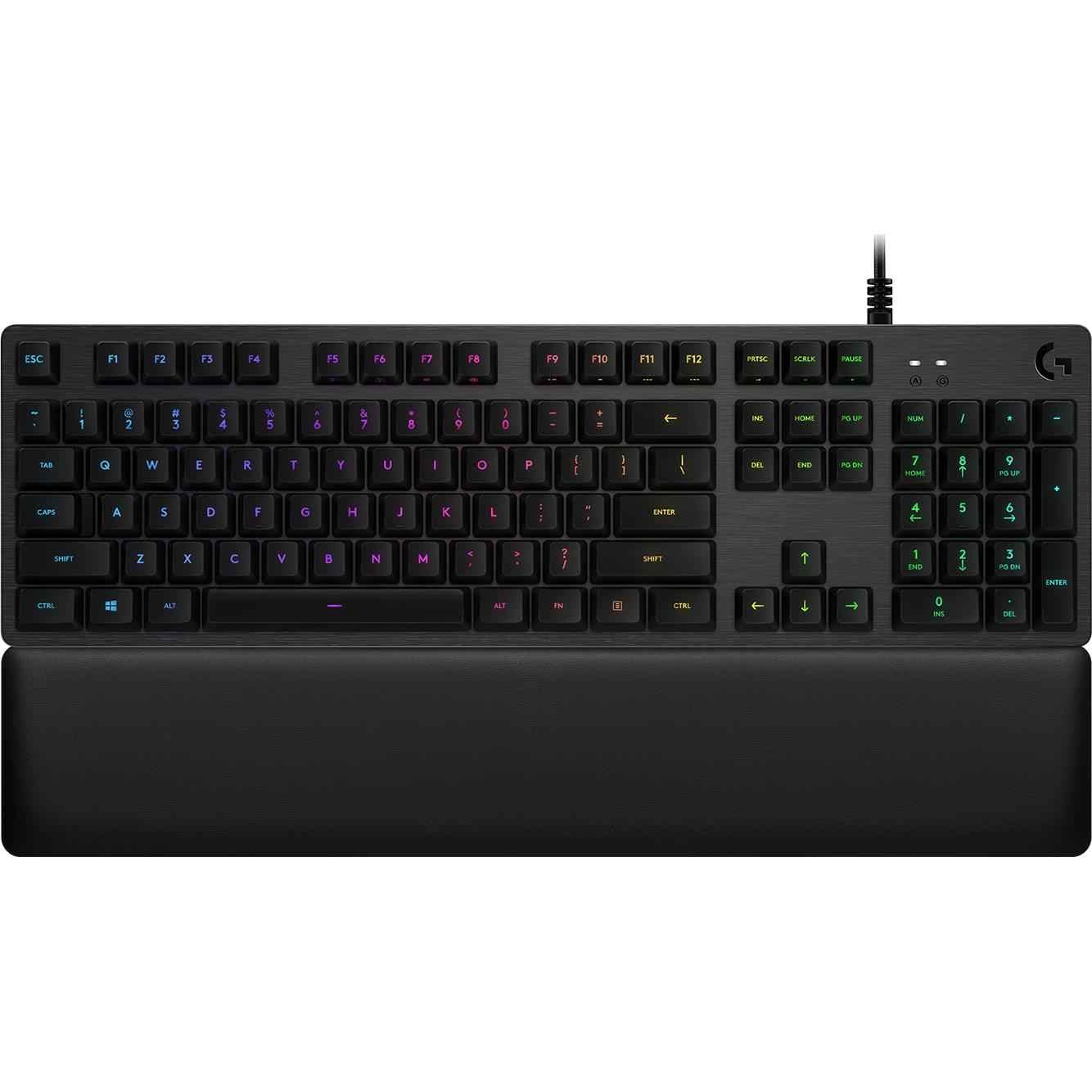 Logitech G513 Mechanical Gaming Keyboard with Palm Rest, RGB LIGHTSYNC, GX Brown Tactile Key Switches, Brushed Aluminum Case, Customizable F-Keys, USB Pass Through, QWERTY UK Layout - Carbon/Black Tactile Switches with palmrest