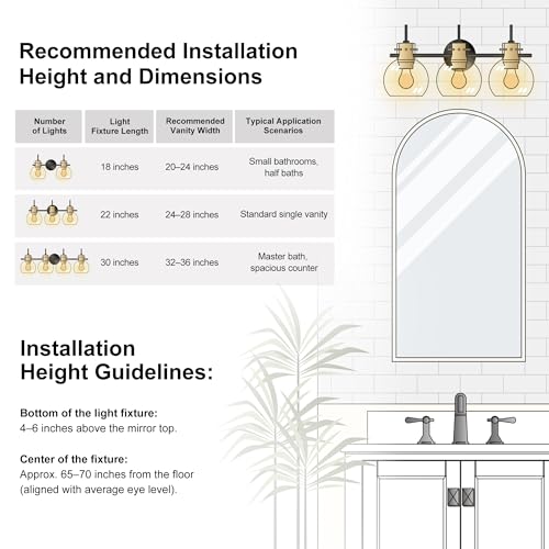 Image of Bathroom Vanity Light Fixtures,3 Light Brushed Black Wall Sconces, Modern Bathroom Lighting Over Mirror, UL Certified with Glass Shades, Vanity Lights for Bathroom, Bedroom, Hallway