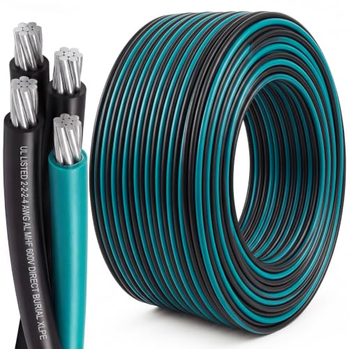 Relaxweex 125Ft 2-2-2-4 Aluminum Mobile Home Feeder Cable - UL Listed 600V 100A Direct Burial Underground Wire - URD Quadruplex Service Cable for Mobile Homes Garages Sub Panels