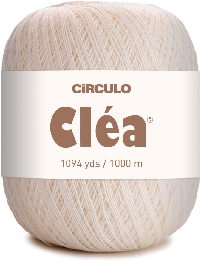 Circulo Clea Yarn – Crochet Thread Fine Size 10-8/2 Perfect for Weaving - 100% Mercerized Brazilian Cotton (Pack of 1 Ball) – 5.3 oz, 1094 yds - Color: Off-White - 8176