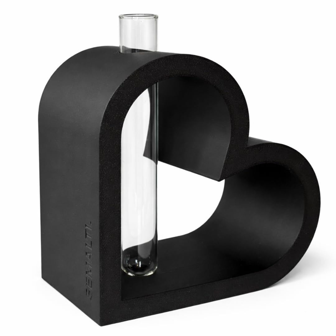 Herz-Vase mit Reagenzglas, Minimalistisches Modernes Design, Geschenk für Hochzeit, Geburtstag, Valentinstag, Weihnachten, Geschenk für Freundin/Freund, Mutter/Vater, Schwester/Bruder (Schwarz)