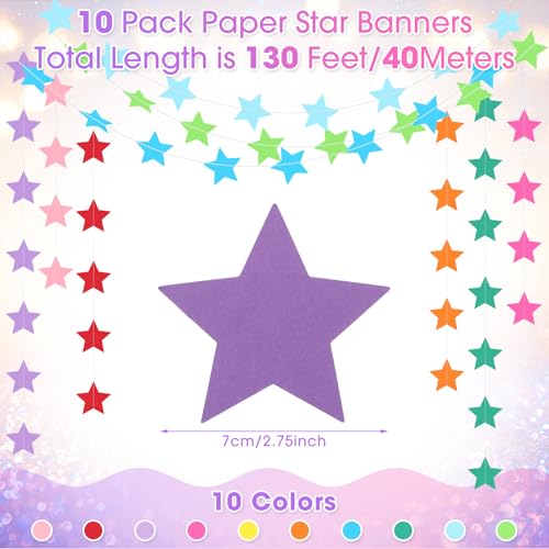 Image of Patelai Glitter Star Garland Banner 2026 Party Decor 130 Feet Star Hanging Streamers Twinkle Backdrop for Classroom Birthday Graduation Wedding Supplies