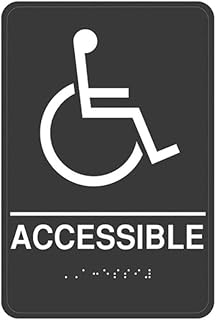 Cosco ADA Sign Wheelchair Accessible Sign with Braille, Black Sign with White Print, 6