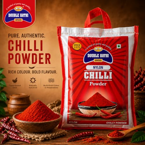 Image of Double Hathi Red Chilli Powder 5Kg - Pure Lal Mirch Powder with No Added Flavours or Colours - Natural Spices for Authentic Indian Cuisine - Fresh and Aromatic Mirchi Powder