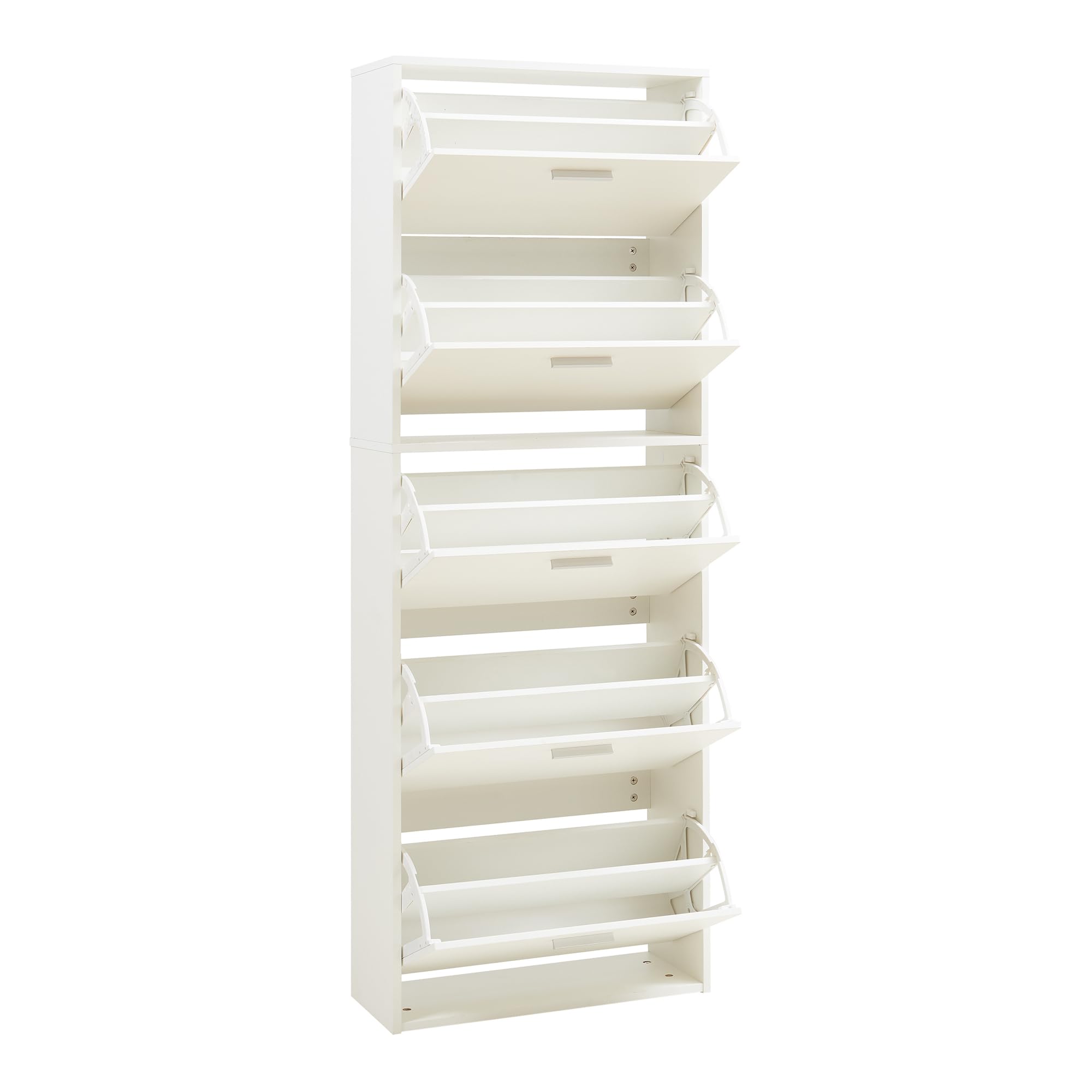 [en.casa] Scarpiera Salvaspazio con 5 Ante a Ribalta Armadio Portascarpe Alto Stretto per Ingresso Corridoio 169 x 60 x 81cm Bianco