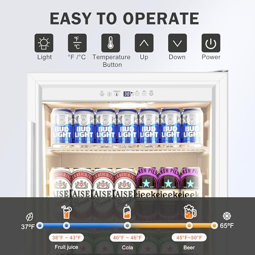 Beverage Refrigerator 24 Inch Drink Fridge, Beer Fridge, 150 Cans Beverage Cooler, Under Counter Refrigerator, Drink Cooler Undercounter Outdoor Refrigerators, Single Glass Door Bar Fridge