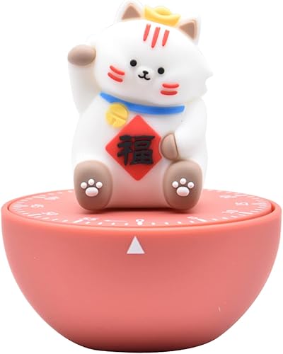 Ranvi Gato de la suerte lindo en forma de Gestor de tiempo 60 Minutos Temporizador mecánico Cocina Temporizador de cocina (blanco)