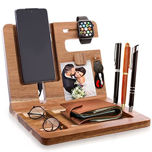 Mens Docking Station â€“ Wood Phone Docking Station, Acacia Wood Nightstand Organizer Charging Station, Wooden Docking Station, EDC Stand, Gadgets for Men, Anniversary Birthday Christmas Gifts