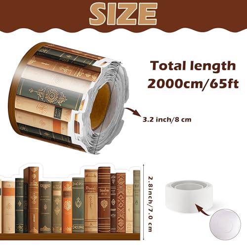 Image of BeYumi Vintage Bookshelf Border Trim - 65ft Back to School Retro Brown Books Rolled Border Trim Bookshelf Bulletin Board Library Classroom Office Chalkboard Home Reading Corner Wall Party Decoration