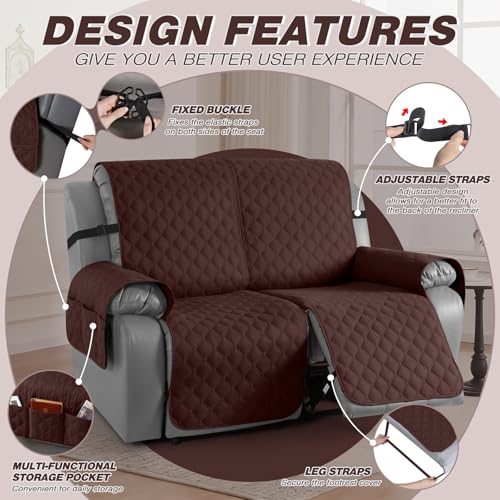 Image of TAOCOCO 100% Waterproof Recliner Covers, Recliner Sofa Covers with Leg Straps, Reversible Recliner Couch Cover for Reclining Chair, Washable Couch Protector for Pets Kids(2 Seater, Coffee)