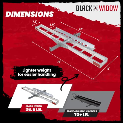Image of Black Widow Aluminum Dirt Bike Hitch Carrier with Ramp for Truck & SUV, 400-Pound Capacity - Non-Folding Motorcycle, eBike & Fat Tire Bike Hauler, Fits 2-Inch Class III /IV Receiver
