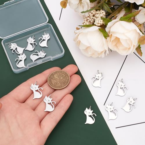 UNICRAFTALE 12pcs Cat Charm Cute Lovely Pet Cat Pendants Stainless Steel Animal Charms with Jump Ring Jewelry Charms for Keychains Earrings Bracelets Necklaces Jewelry Making DIY Crafts - Image 3