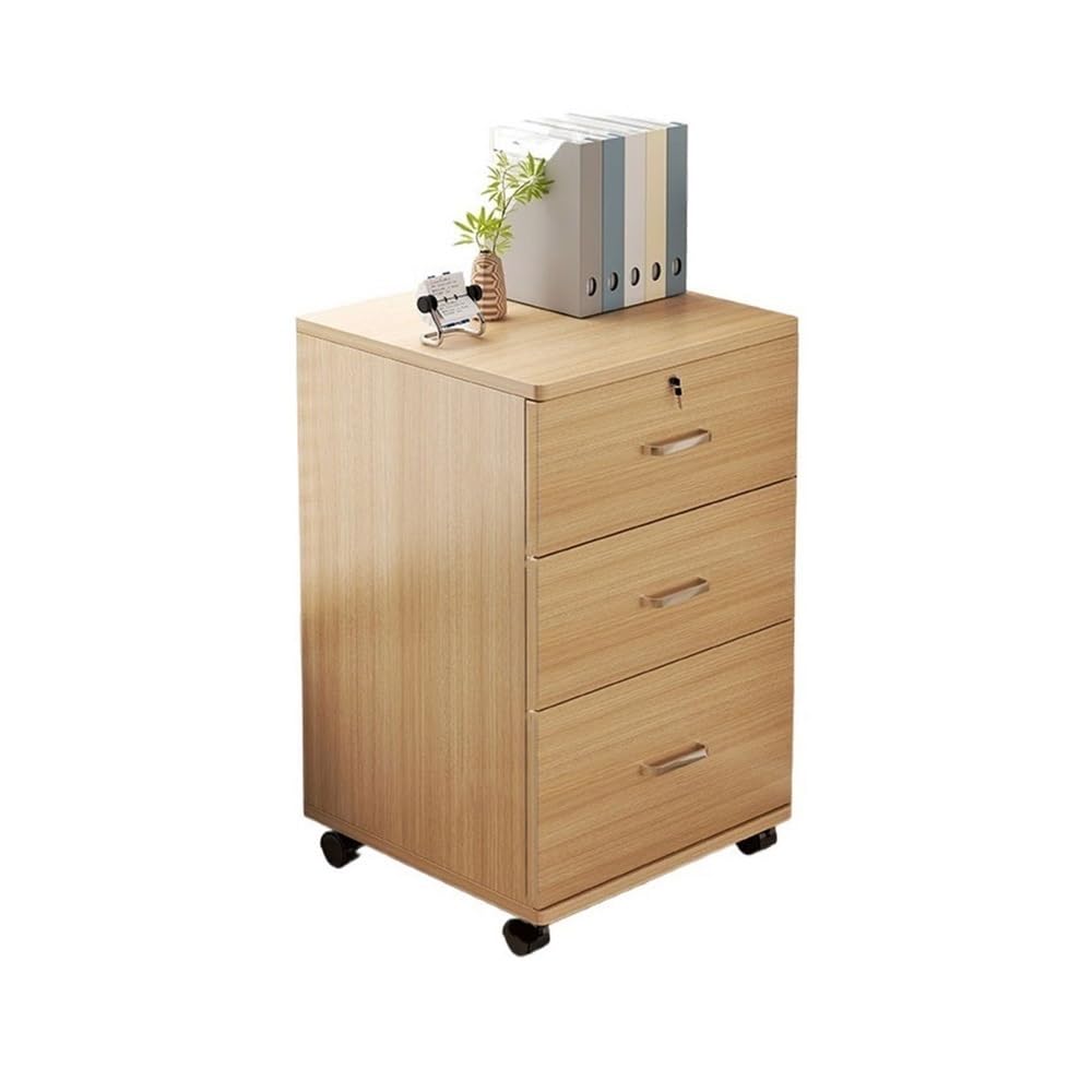 Aioneer File Cabinet Wooden Thickened Under-Desk Filing Cabinet Movable Office Simple Lockable Storage Cabinet Bedroom Bedside Cabinet Filing Cabinet-Natural