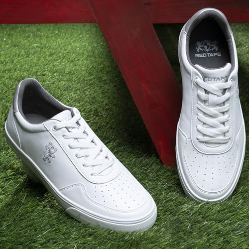 Image of Red Tape Men's Sneakers Off White Pu Round Toe Lace-Up Responsive Sole