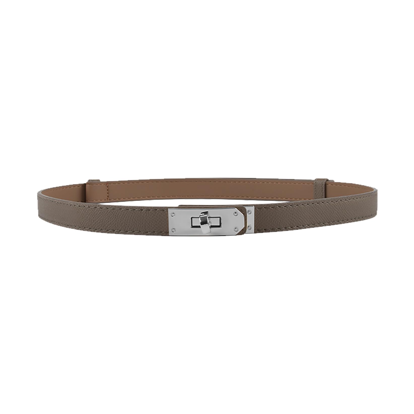 Womens Skinny Leather Belt With Adjustable Silver Turn Lock  display picture 2