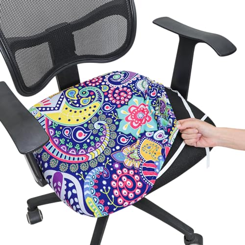 Image of FORCHEER Office Chair Seat Cover 19x19 inch Printed Stretchable Small Fitted Computer Desk Chair Seat Cushion Slipcover-Boho