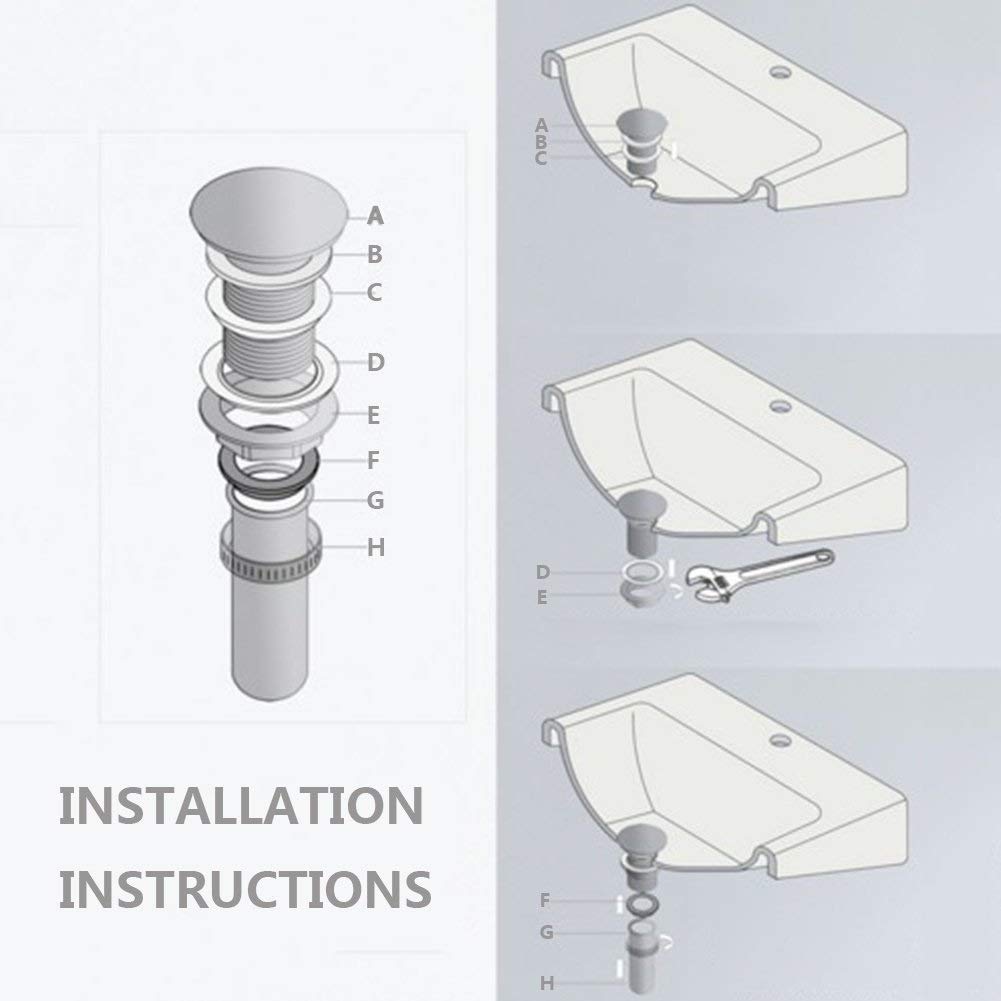 Tapones de Desagüe Lavabo Válvula Pop-up Universal válvula desagüe Lavabo con Rebosadero Tapones De Desagüe Valvula Redonda Válvula para Lavabo（5 Colores） (Color : Negro)
