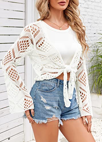 Womens Summer Boho Tops Sheer Crochet Coverup Beach Bathing Swimsuit Cover Ups Shrugs Crop Swimwear Outfits2
