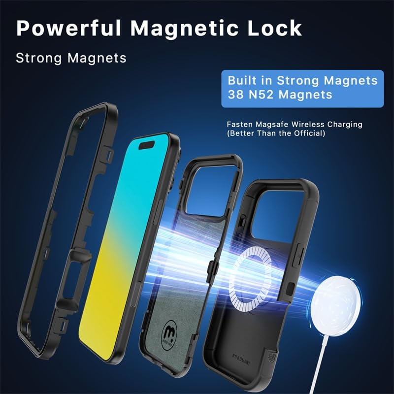 Image of M MYBAT PRO for iPhone 17 Pro Case with Belt Clip Holster,[Compatible with Magsafe] w /Screen Protector,Anti-Drop,Shockproof,w 360Rotating Kickstand,Heavy Duty Protection (Black)