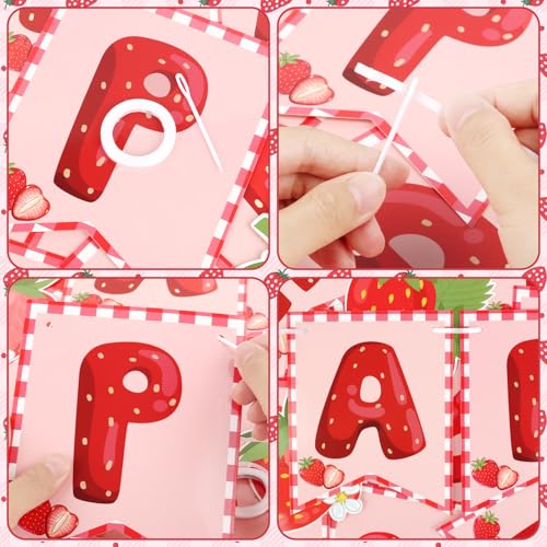 Image of Strawberry Birthday Decorations Strawberry Happy Birthday Banner Summer Fruit Berry Sweet Girl Party Decoration for Kids Girls Birthday Party Baby Shower Wedding Supplies