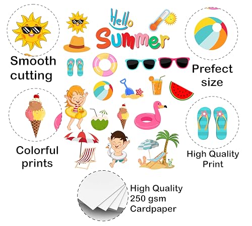 Image of Summer Theme Photo Booth Props | 20+ Tropical Cards for Kids & Baby Photoshoots | Beach, Palm Tree, Ice Cream Designs | Premium Cardstock Material | Perfect for Birthday Parties & Celebrations