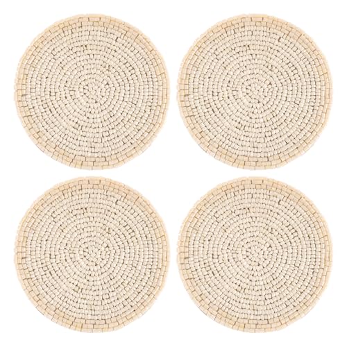 Karma Beaded Drink Coasters Set of 4 Boho Round Beaded Coasters for Dinning Table and Coffee Table Cream
