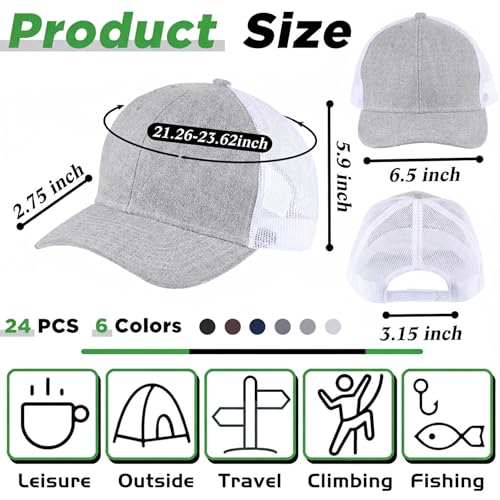 Image of Suhine 24 Pcs Blank Trucker Hat Bulk Unisex Mesh Baseball Cap for Sublimation Embroidery Vintage Adjustable Hat for Men Women