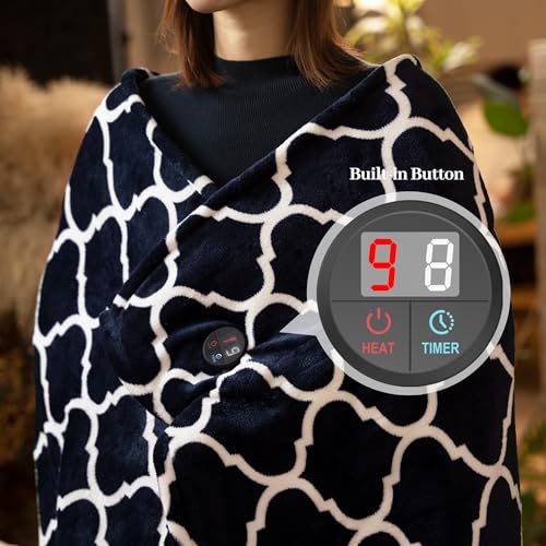 GOTCOZY Heated Blanket Electric Throw 50''X60''- Electric Throw Blanket with One Touch Button 10 Heating Level & 9 Time Settings Heating Blanket, Machine Washable (Ogee Navy) - Image 3