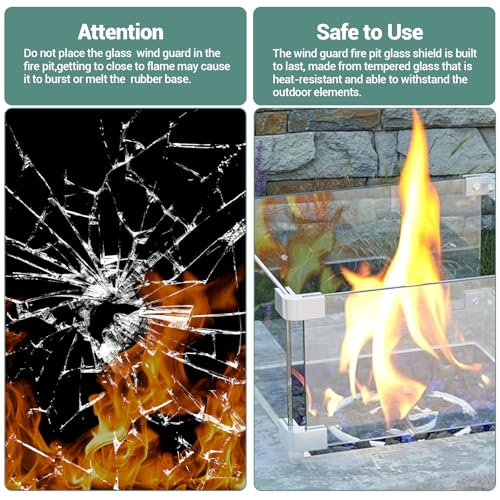 Fire Pit Wind Guard, 15x 15x 6Inch Glass Wind Guard, Squarer Glass Shield, 0.3" Thick Fire Table, Clear Tempered Glass Flame Guard, Fire Pit Glass Wind Guard