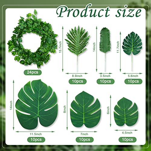 Xunyee 24 Strands 165 Ft Artificial Vines With Leaves Fake Green Tropical Garland 60 Pieces Faux Monstera Tropical Palm Leaves For Jungle Safari Plant Party Home Wall Garden Wedding Decoration #TOP1