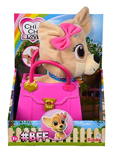Simba 105890020 - Chichi Love Best Friends Forever, YouTube Serie Plüschhund in Hot-Pinker Vinyl Handtasche, 20cm Kuschelhund, ab 3 Jahren