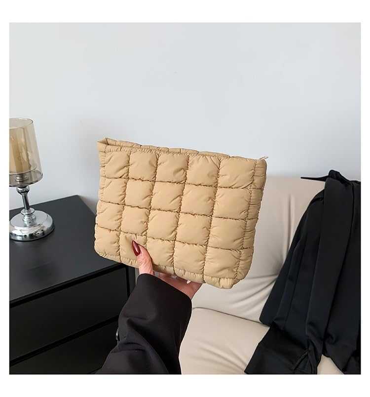 pochette trucchi Borsa da viaggio con pochette trapuntata, grande capacità, con cerniera, borsa da viaggio portatile for donna, verde viaggio(Bruin)