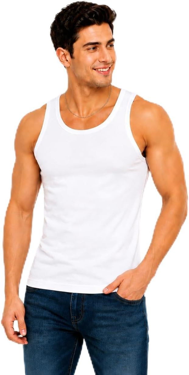 Men Cotton Sleeveless Vest Pack of 6 | White Innerwear | Soft Cotton Undershirt | Daily Inner Wear for Men