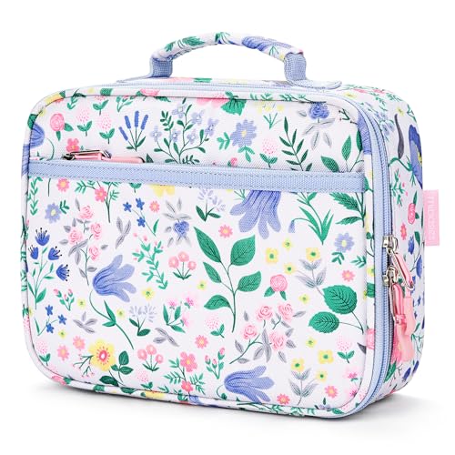 mibasies Kids Lunch Box for Girls Toddler, Insulated and Reusable Lunch Bag for School, Floral Sky Blue
