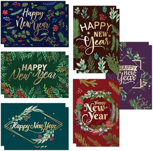 ceiba tree 24pcs New Year Cards Happy New Year Greeting Cards with Envelopes